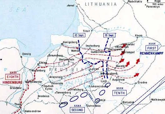 Историческая схема Мазурского сражения; только географический референс, итоговая карта рисуется растром